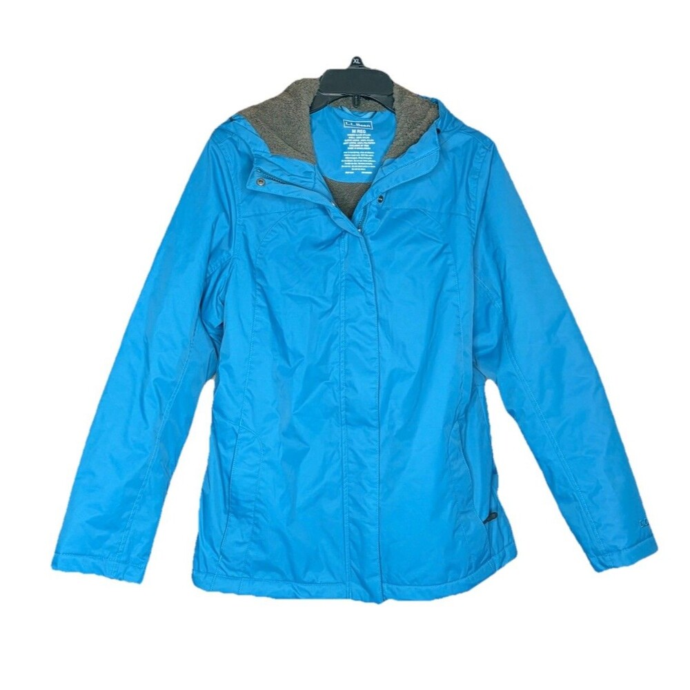 L.L. Bean Winter Jacket Medium Women Teal Blue Fleece Lined Hood